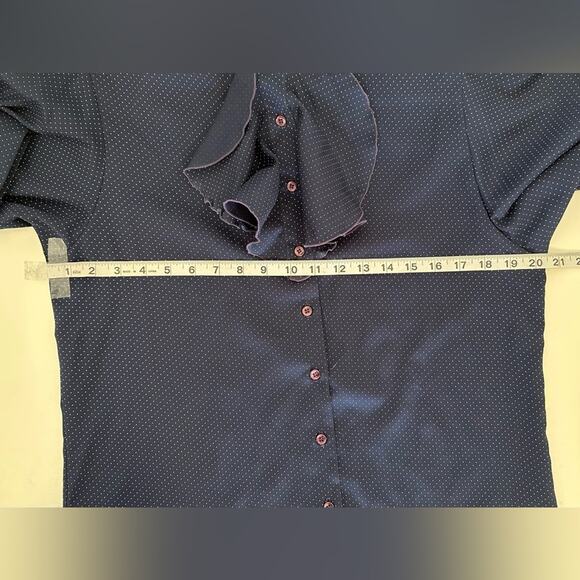 Levi Strauss Button Down Blouse Blue with White Polka Dots Dark Academia Size L - Picture 11 of 12
